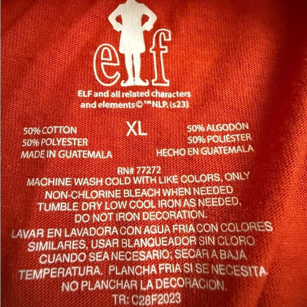 Elf Movie “Raised by Elves” Christmas Graphic Tee Red XL - Picture 3 of 5